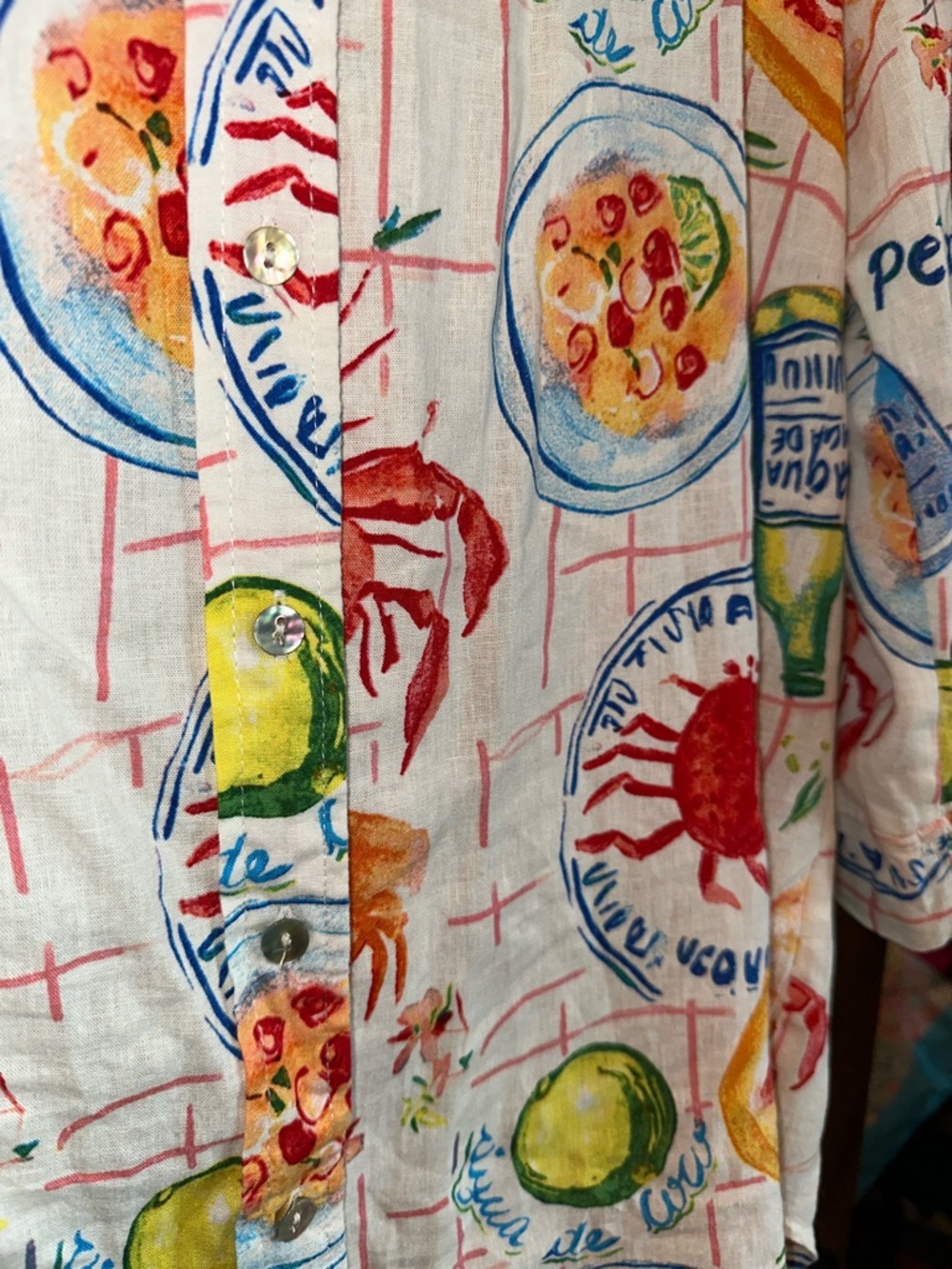 Calypso St. Barth White Linen Button-Up Seafood & Citrus Print Shirt - Picture 4 of 6